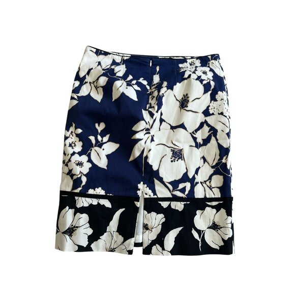 WHITE HOUSE BLACK MARKET WHBM Navy Black Floral Colorblock Skirt Size 4 - Picture 4 of 6